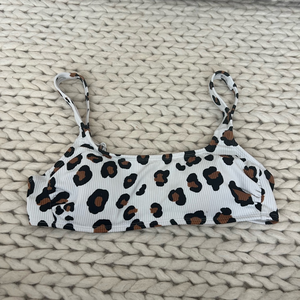 Xhilaration White Leopard Print Bikini Top with Brown and Black Spots